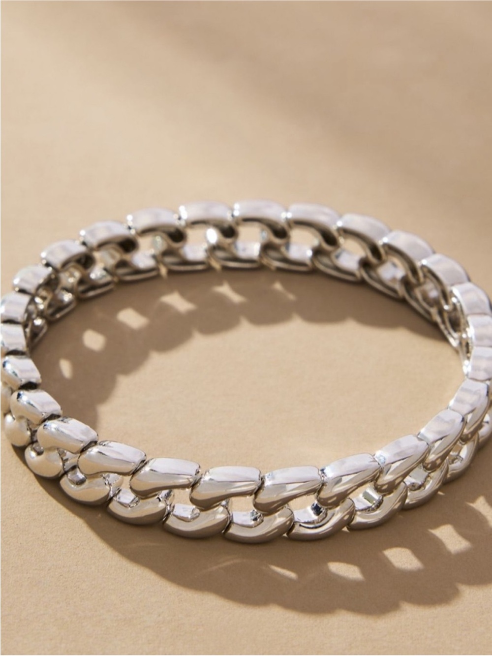 New! Anthropologie Silver Curb Link Stretch Bracelet (1050) NWT